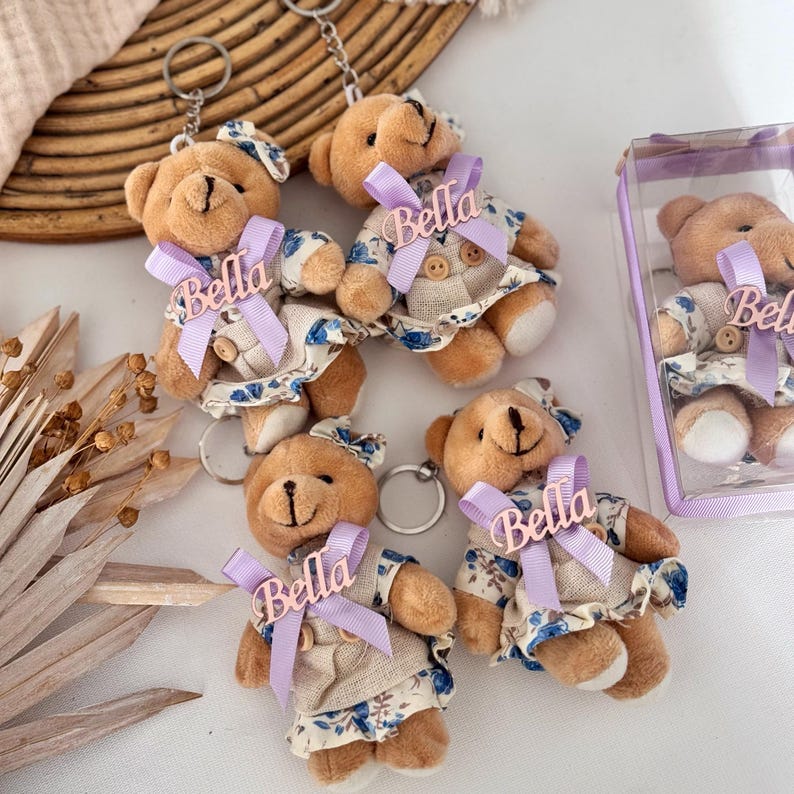 Personalized Teddy Bear Keychain, Custom Baby Shower Favor, Gender ...