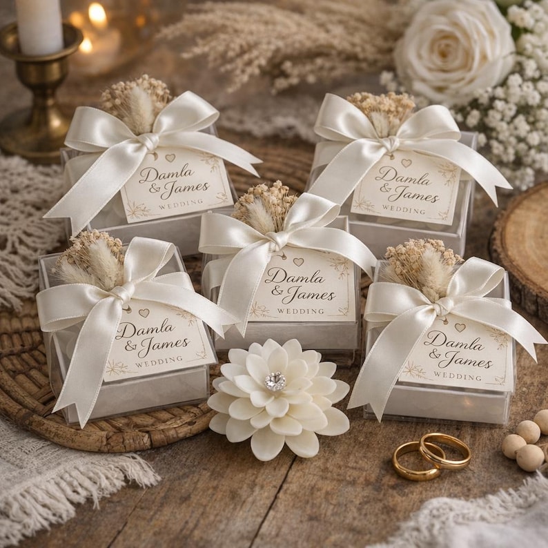 Personalized Lotus Wedding Favor Candle – Custom Name Boho Rustic ...