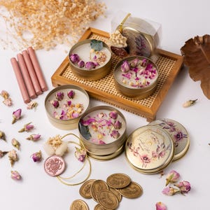 Personalized Soy Wax Tin Candle With Dried Flowers, Orange & Cinnamon ...
