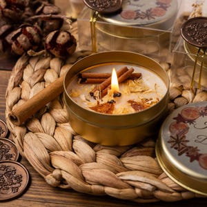 Personalized Soy Wax Tin Candle With Dried Flowers, Orange & Cinnamon ...