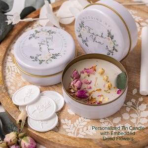 Personalized Soy Wax Tin Candle With Dried Flowers, Orange & Cinnamon ...