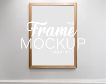 Vertical PSD Frame Mockup Din A in Home Interior | Wood Frame psd for Digital Wall Art | Digital Print and Poster Mockup