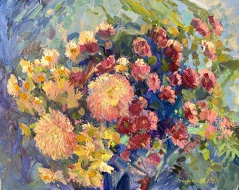 Chrysanthemum Oil Painting: Impressionist Floral Still Life