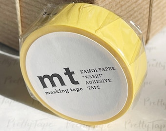 Solid Light yellow Washi Tape Japanese Light yellow masking tape, journaling supplies, scrapbooking (193) - PrettyTape 15mmx7m