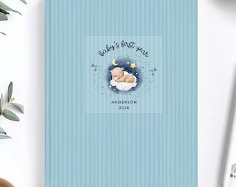 Baby's First Year Book Journal Personalized Baby Memory Book, Cute Journals for Newborn, Gift for New Parents - Bear