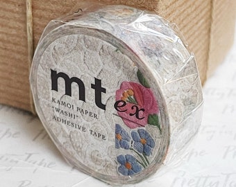 Flowers Washi Tape Floral Lace washi tape Pretty Floral Pattern, Gray, Pink, packaging supplies, art journaling, gift wrapping 15mmx7m