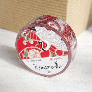 Crane Washi Tape Kimono Gold Foil Gilded for journaling, scrapbooking, gift wrapping, planner supplies, PrettyTape #1007