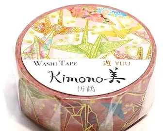 Paper Crane Bird Washi Tape scrapbooking art journaling planner supplies pink green blue yellow 15mm x 7m Japanese Masking Tape  #2013