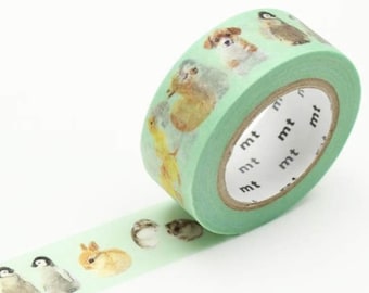 Mint Green Baby Animals Washi Tape mt washi tape Japanese masking tape gift wrapping, scrapbooking, journaling penguin, rabbits, dog EX1P129