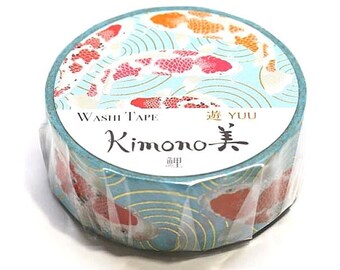 Koi Fish Washi Tape Orange Red on Light Aqua Blue Gold Foil Gilded Scrapbooking Art Journaling #2011