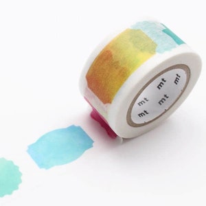 Watercolor Labels Washi Tape wide washi tape mt Orange, Yellow, Blue, PinkScrapbooking, Art Journaling, Japanese masking tape EX1P116 image 1
