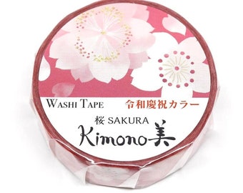 Washi Tape Floral Sakura Pink Masking Tape Japanese for mixed media, journaling and planner decoration 15mm x 7m Kimono #1031