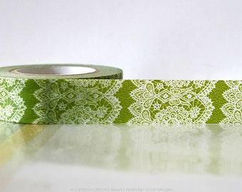 Vertical GREEN Lace Washi Tape Japanese for scrapbooking, journaling, mixed media, planner decorating, gift wrapping packaging