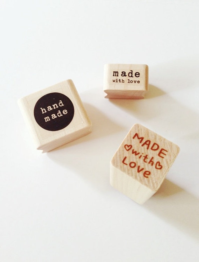 Handmade Rubber Stamps Made With Love Stamp Heart Stamp Wooden Etsy