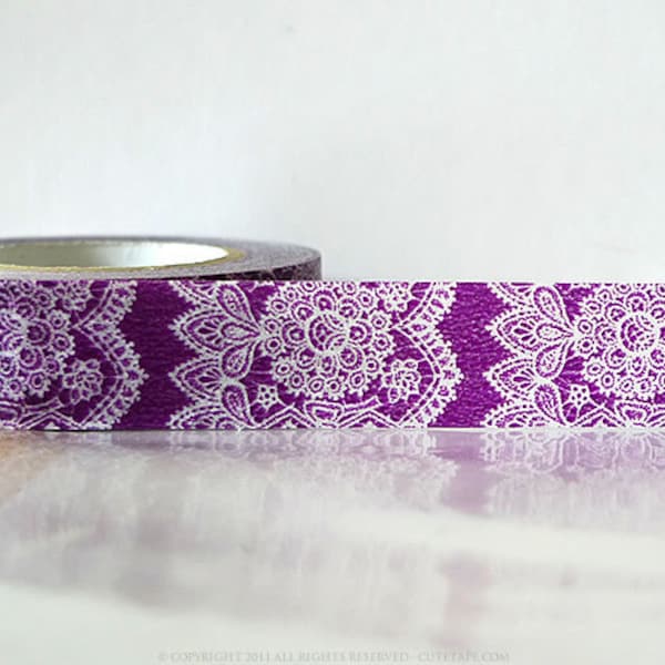Dentelle violette verticale Washi Tape Scrapbooking, fournitures de planificateur, fournitures de journal, fournitures d’artisanat japonais 15mm Single 49ft