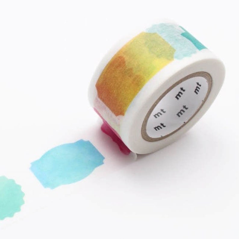 Watercolor Labels Washi Tape wide washi tape mt Orange, Yellow, Blue, PinkScrapbooking, Art Journaling, Japanese masking tape EX1P116 image 1