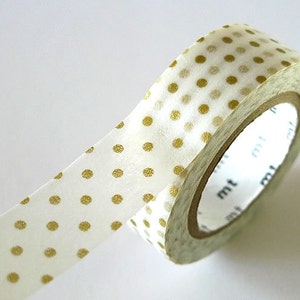 Gold Washi Tape Gold tape SMALL Dots 15mm Japanese MT Masking Tape Gold - PrettyTape, scrapbooking, collage, journaling, planner supplies