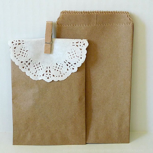 Small Kraft Bags, Small Gift Bags, Small Paper Bags, Wedding Favor Bags - 50 BLANK 3 1/4 x 5 1/4 in Birthday (Clip and Doily NOT included)