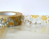 Japanese Little Garden Floral Washi Tape Flower GRAY and yellow orange yellow and gray masking Tape Wedding Decoration Gift Wrap PTF18