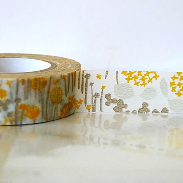 Japanese Little Garden Floral Washi Tape Flower GRAY and yellow orange yellow and gray masking Tape Wedding Decoration Gift Wrap PTF18