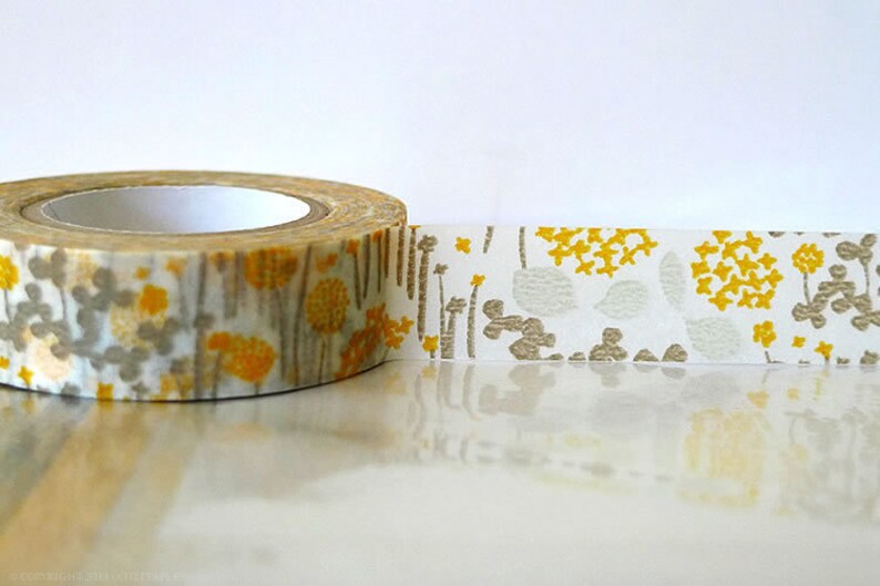 Japanese Little Garden Floral Washi Tape Flower GRAY and yellow orange yellow and gray masking Tape Wedding Decoration Gift Wrap PTF18 