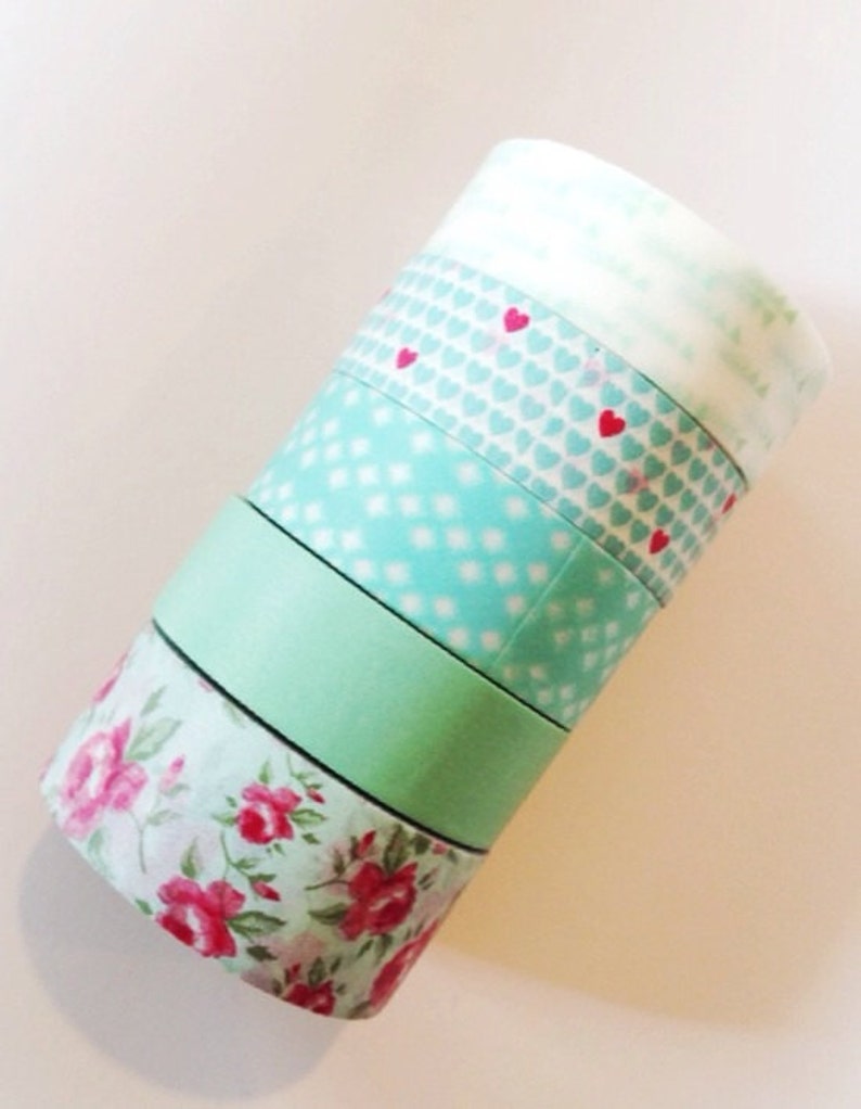 Washi Tape Mint Rose Gold Foil Leaf Flowers Decorative Masking Self Adhesive