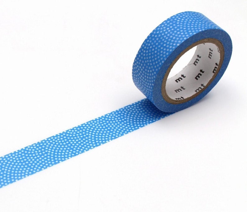 Blue Fan Dots Washi Tape, blue decorative tape, masking tape for home organization labeling, Traditional Japanese Pattern Blue Dots FAN D466 image 1