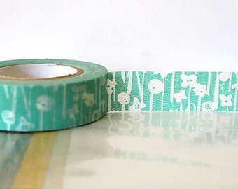 Floral Blue Washi Tape - Small Flowers Aqua BLUE Japanese Masking Tape