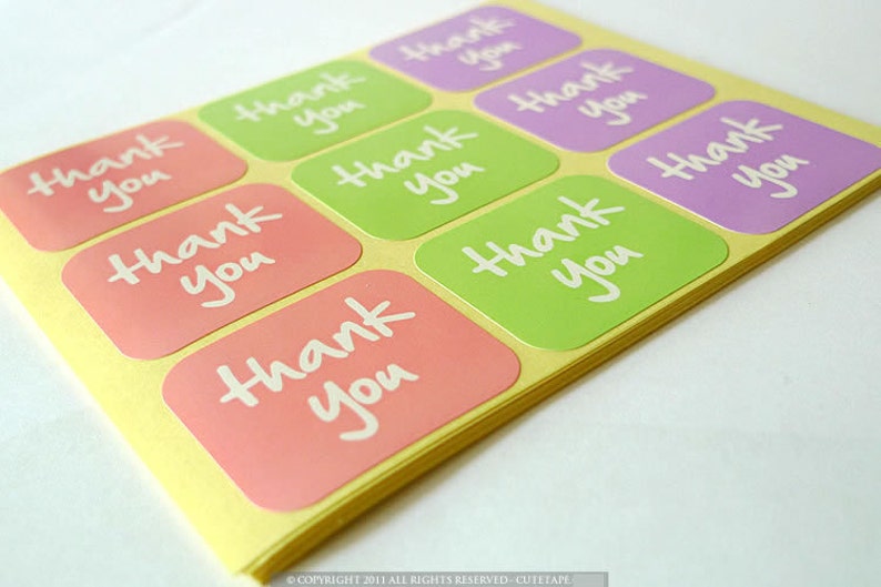Thank You Label Stickers Rounded Corner Rectangle 10 Etsy