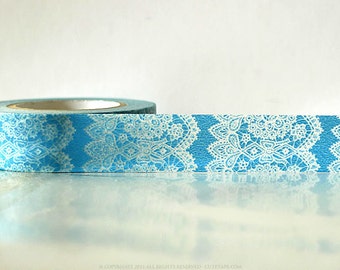 Vertical Blue Lace washi Tape - blue lace trim tape - blue lace paper tape  15mmx15m Single 49ft