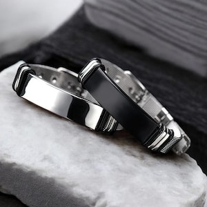 Custom Name Engraved Man Adjustable Bracelet, Personalized Stainless Steel Engraved Bracelet, Boyfriend Gift Fathers Day Gifts for Husband