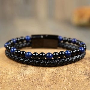 Amethyst Tiger&#39;s Eye Bracelet-Black Obsidian, Strength Calming Healing Stone Men&#39;s Bracelet Spiritual Protection Balance Meditation Bracelet