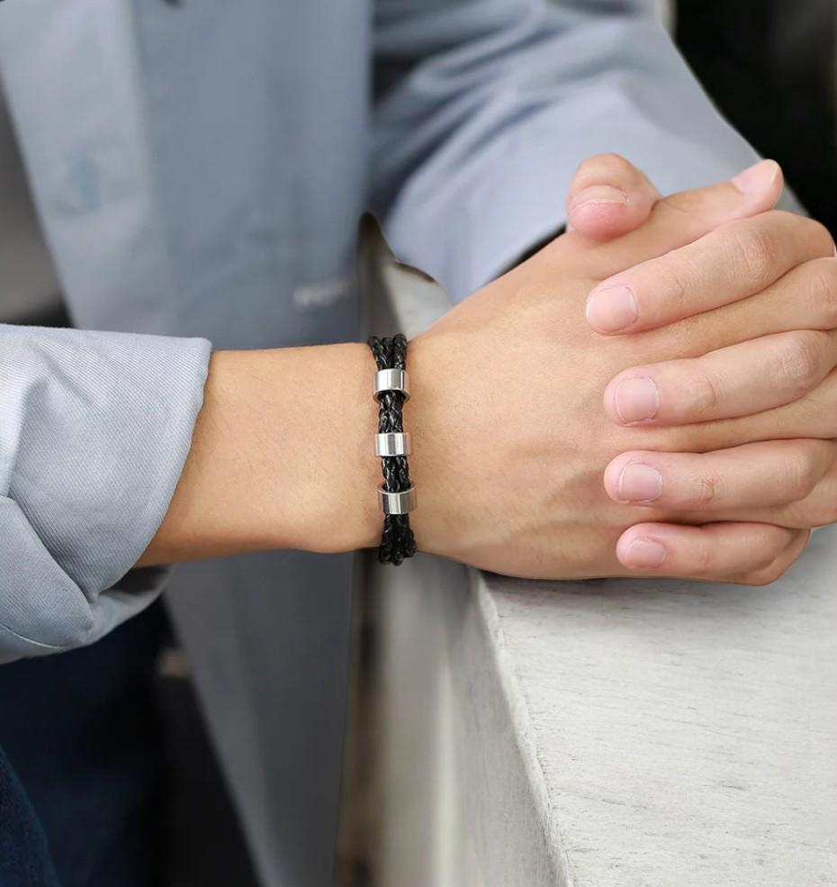 Bracciale In Pelle Da Uomo Personalizzato, Perline In Argento Sterling Con Nome Personalizzato, Fatto A Mano - Italia - Foto 6