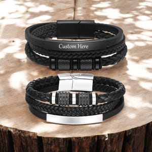 Personalized Braided Leather Bracelet: Engraved Stainless Steel Clasp