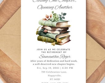 Storybook Retirement Invitation: Teacher Celebration, New Chapter (Digital Download, 5x7 in Template)