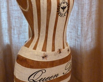 Vintage Inspired Dress Form Mannequin OOAK  Quuen Bee Crown Off-White Dress  FREE SHIPPING