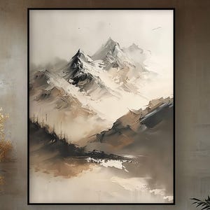 Abstract Snowy Mountain Landscape, 100% Hand Painted ,Textured Abstract Oil Painting, Wall Decor, Original Oil Artwork for Home or Office