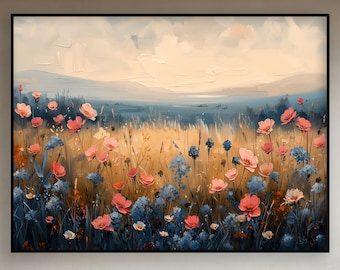 Hand Painted Floral Landscape, Abstract Oil Painting on Canvas