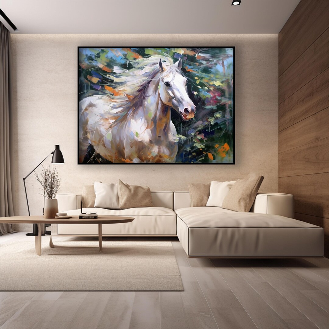 White Horse Oil Painting: Textured Abstract Art on Canvas - Etsy