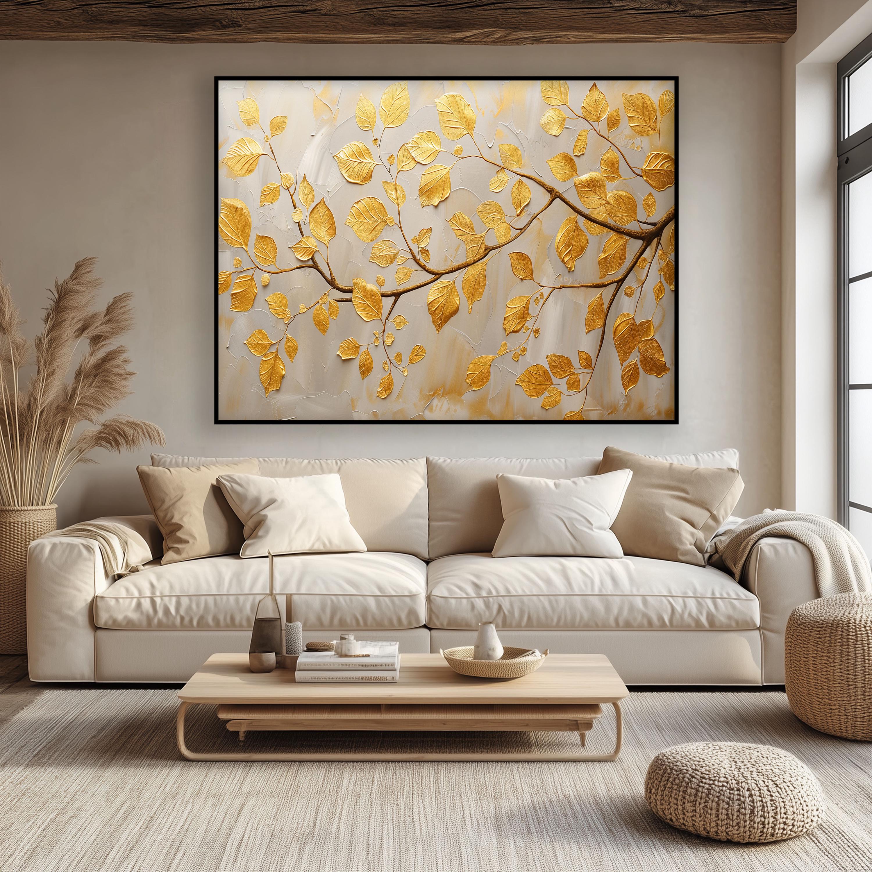 Golden Leaf Tree Branch Painting: Textured Abstract Oil Artwork - Etsy