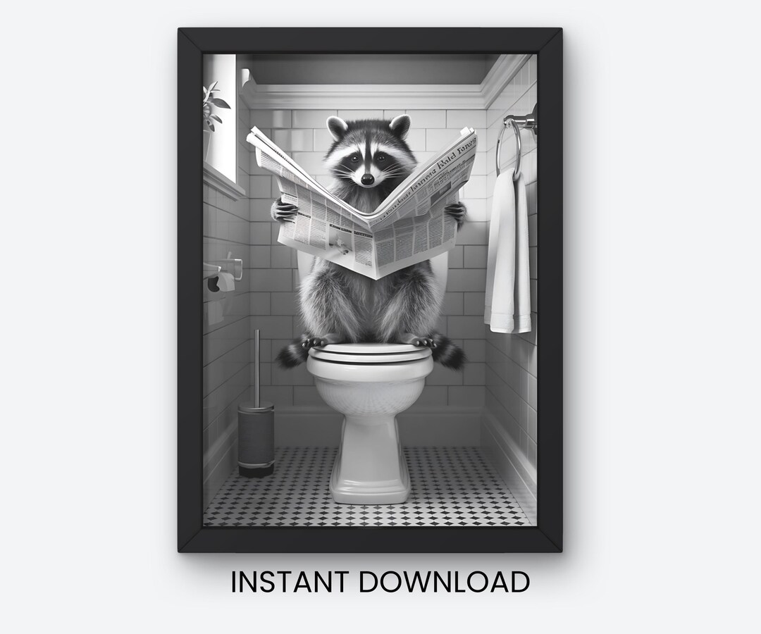 Funny Raccoon Bathroom Art - Quirky Toilet Wall Decor - Instant Digital ...