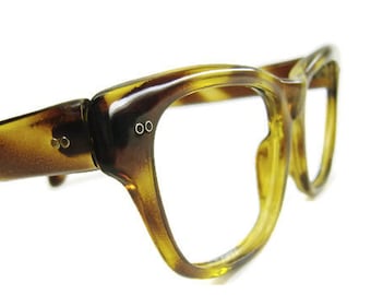 Vintage Mens Womens Brown Tortoise Hornrim Cateye Eyeglasses Eyewear Frame  Shelf #92