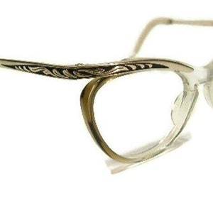Vintage Womens 50s Horn Rim Cat Eye Glasses Eyewear Frame With Accents NOS  Shelf #334