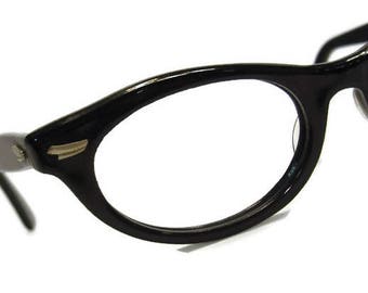 Vintage 60s Black Horned Rim Eyeglasses Frame USA  Shelf #284