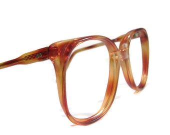 Vintage 80s Big Lens Red Tortoise HornRim Cateye Eyeglasses Eyewear Frame NOS   Shelf #164