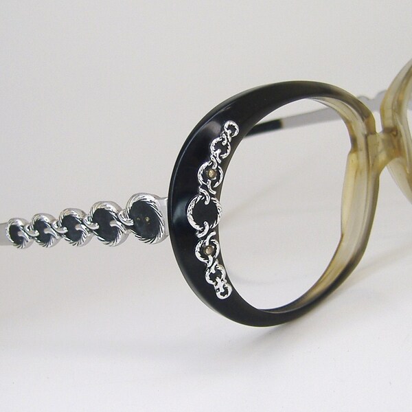 Vintage negro-OliveBrown desvanece marco de lente grande Cateye las lentes gafas