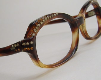 Vintage 60s Tortoise Cateye Eyeglasses Eyewear With Rhinestones Frame France  Shelf#129