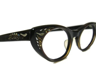 Vintage 60s Eyeglasses Eyewear With Rhinestones Frame  Shelf #187