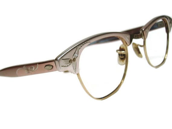 Vintage Art Craft Cateye Eyeglasses Aluminum Frames 4 - 5 Cat Eye Horn Rim Vintage Art Craft Cateye Eyeglasses Aluminum Horn Rim 4 1/4  main image 3