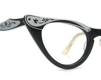 Vintage 44-20 Black Womens Eyeglasses Wth Silver Accents Size NOS Shelf#373